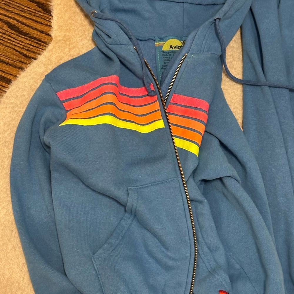 Aviator Nation cobalt Blue Hoodie with neon strips! New with tags! X small
